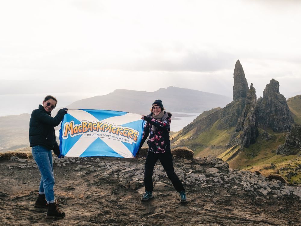 MacBackpackers Scotland Tours Flag - Old Man of Storr, Isle of Skye 